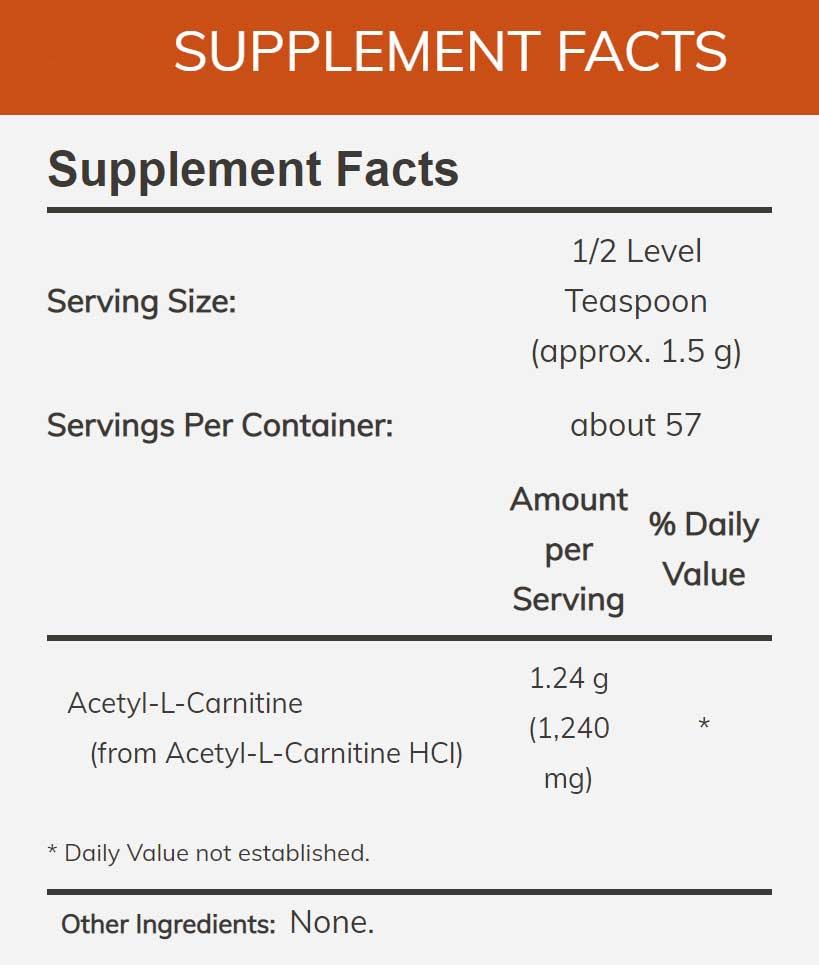 NOW Acetyl-L-Carnitine Powder Ingredients