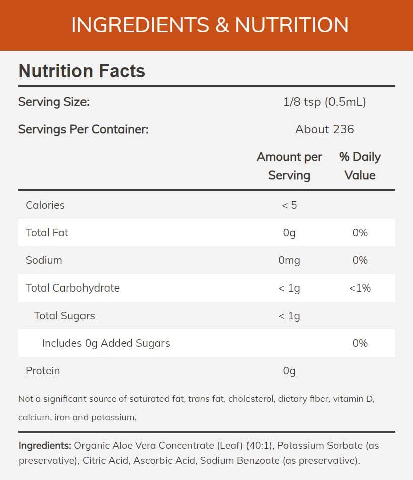NOW Aloe Vera Concentrate Ingredients