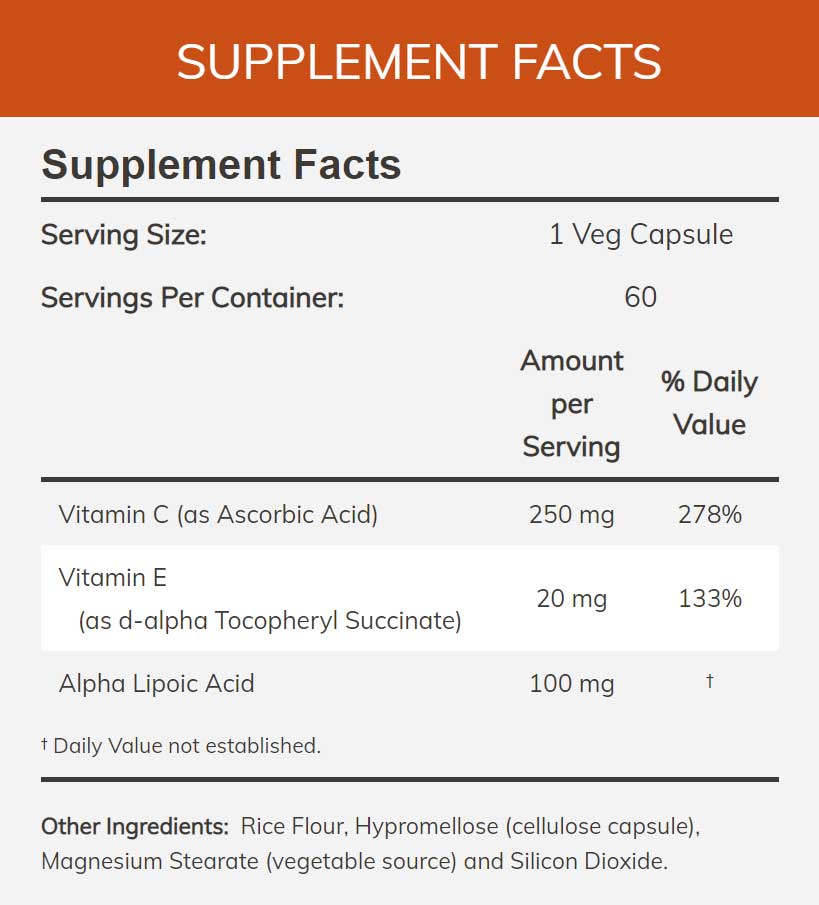 NOW Alpha Lipoic Acid 100 mg Ingredients
