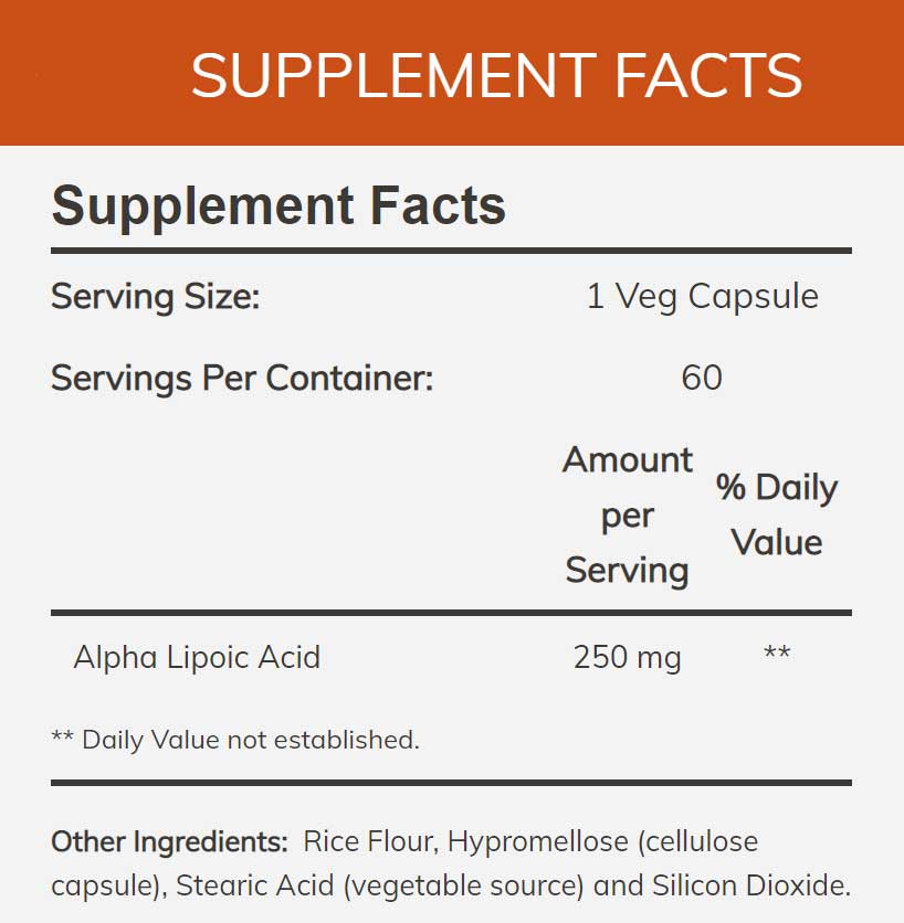 NOW Alpha Lipoic Acid Ingredients