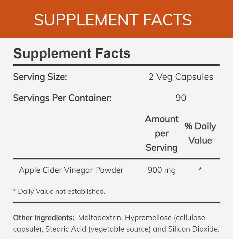 NOW Apple Cider Vinegar 450 mg Ingredients