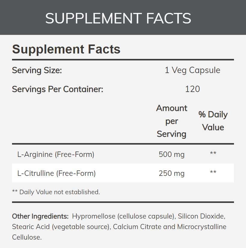 NOW Sports Arginine & Citrulline Ingredients
