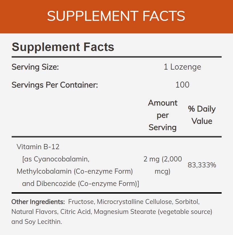 NOW B-12 2000 mcg Ingredients