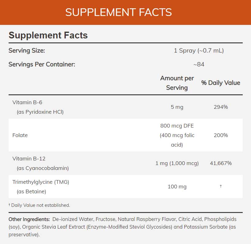 NOW B-12 Liposomal Spray 1000 mcg Ingredients