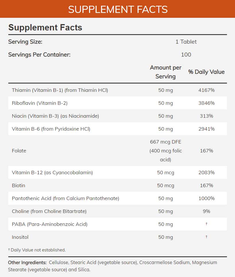 NOW B-50 Tabs Ingredients