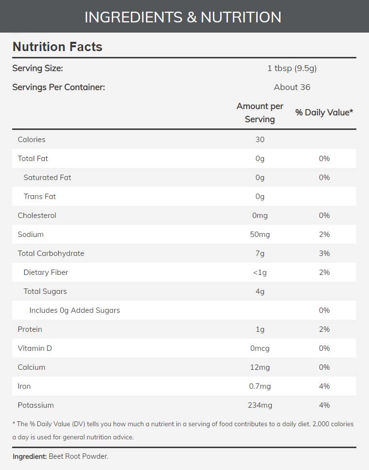 NOW Sports Beet Root Powder Ingredients