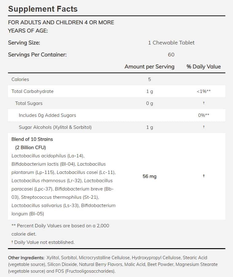 NOW Berry Dophilus Kids Ingredients