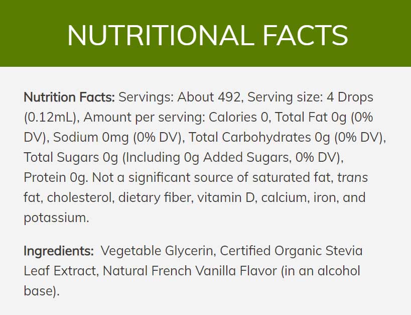 NOW Better Stevia, French Vanilla Ingredients