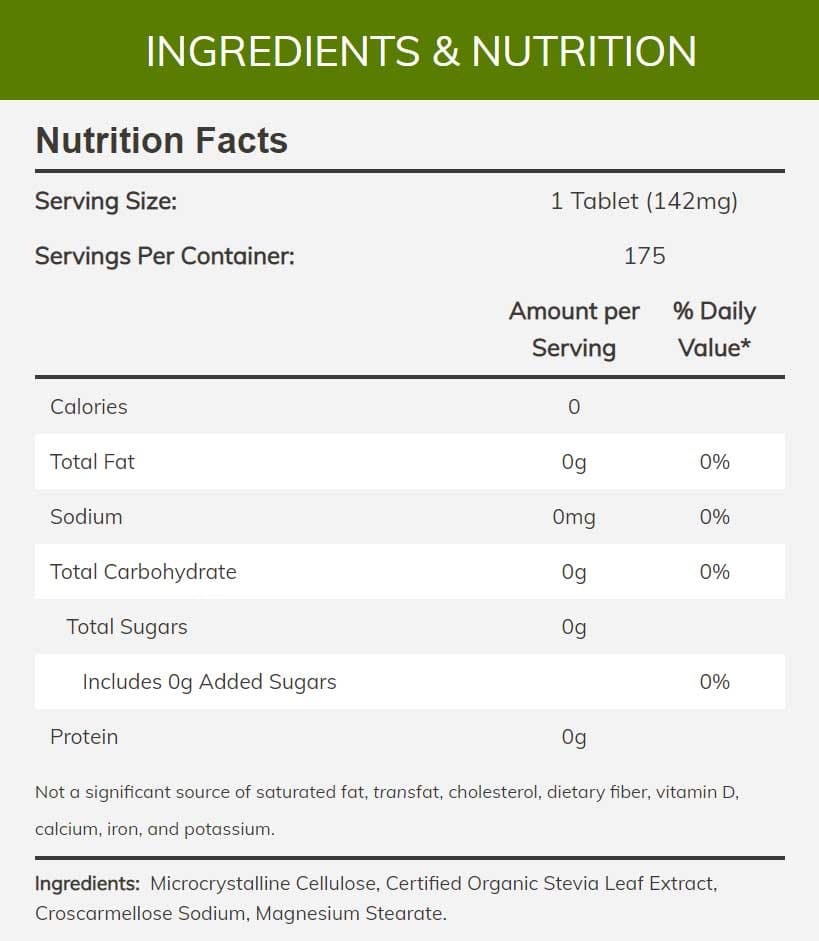 NOW Better Stevia Instant Tabs Ingredients