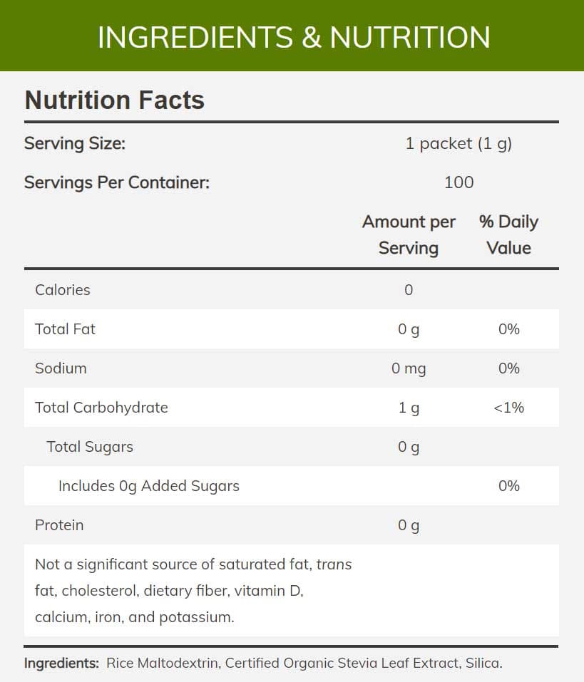 NOW Better Stevia, Original Packets Ingredients