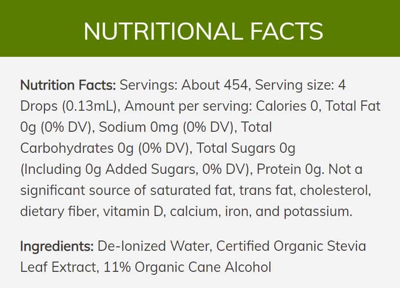 NOW Better Stevia Original Ingredients