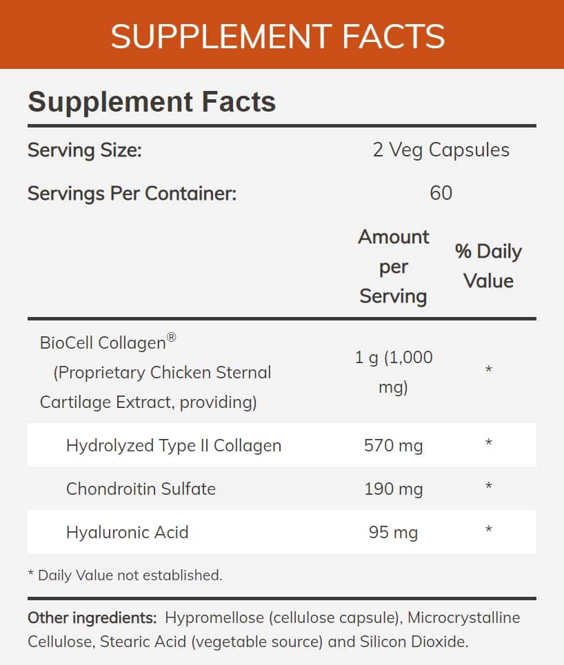 NOW BioCell Collagen Hydrolyzed Type II Ingredients