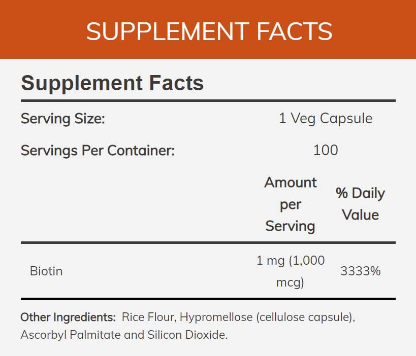 NOW Biotin 1,000 mcg Ingredients
