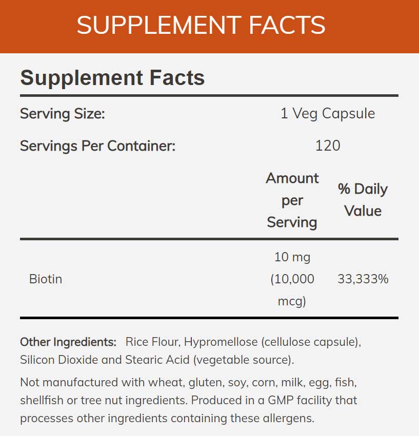 NOW Extra Strength Biotin 10mg Ingredients
