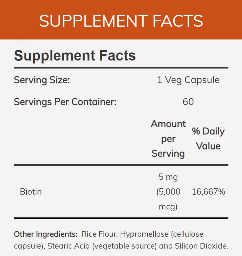 NOW Biotin 5,000 mcg Ingredients