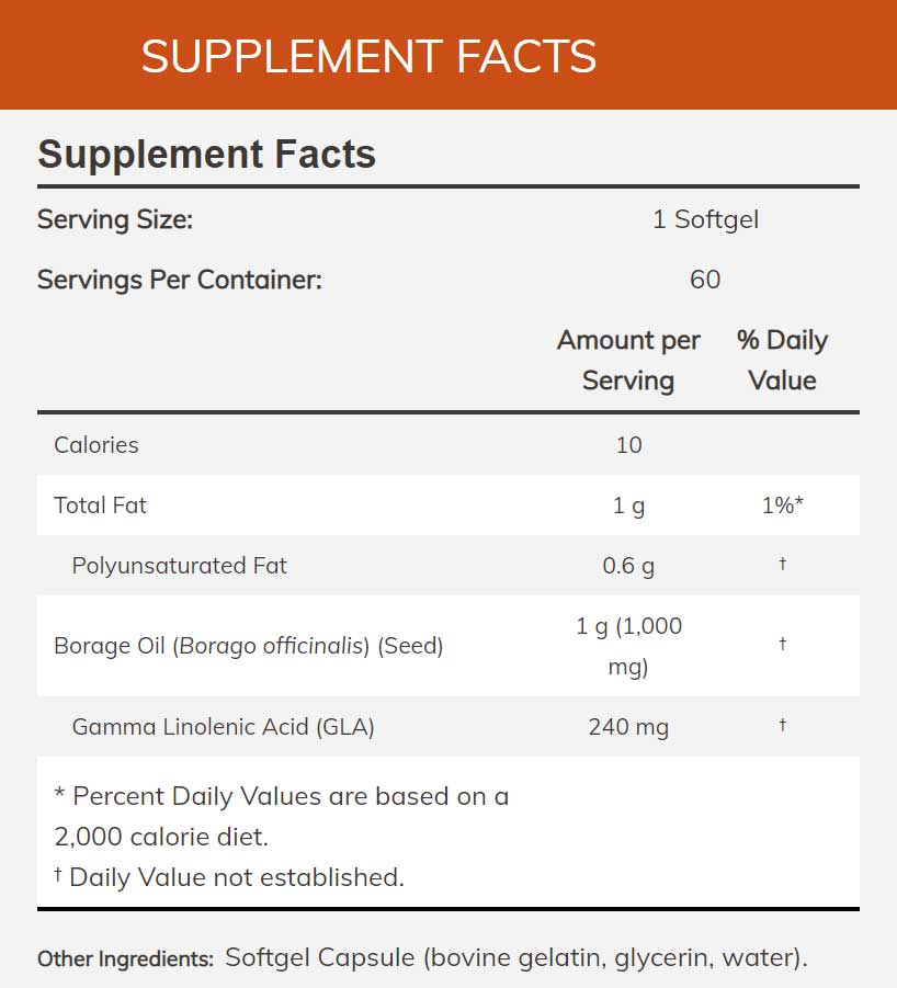 NOW Borage Oil Ingredients