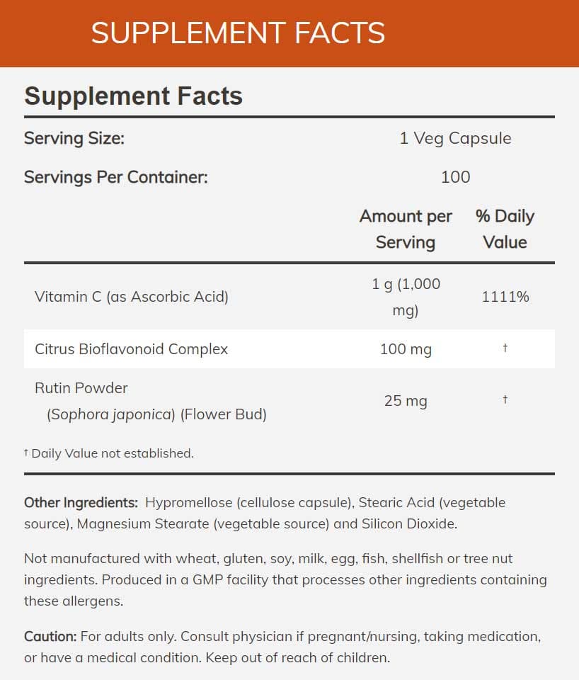 NOW C-1000 Ingredients