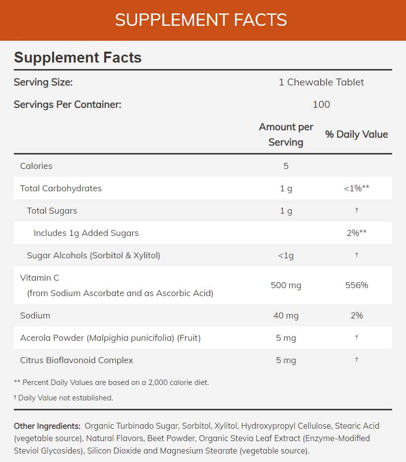 NOW C-500 (Chewable) Ingredients