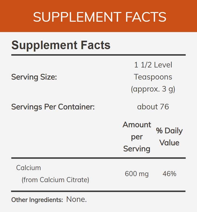NOW Calcium Citrate Pure Powder Ingredients