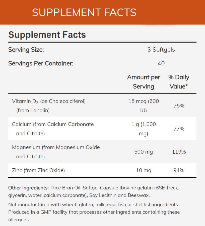 NOW Calcium & Magnesium Softgels Ingredients