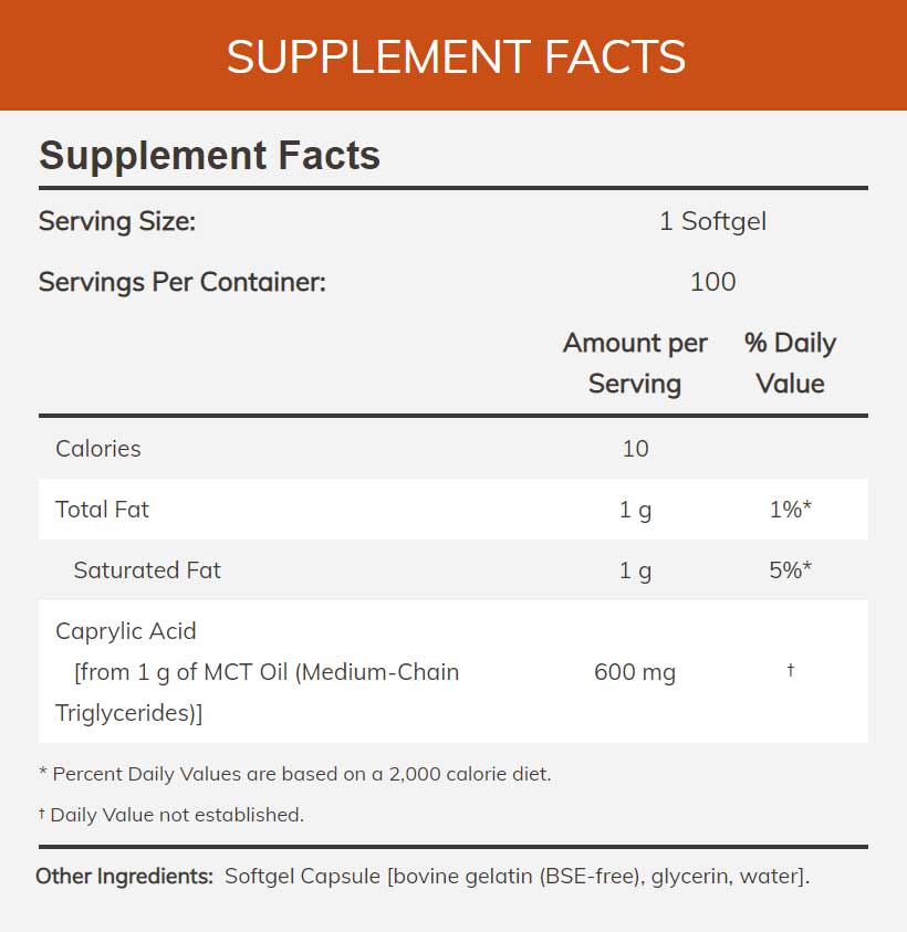 NOW Caprylic Acid 600 mg Ingredients