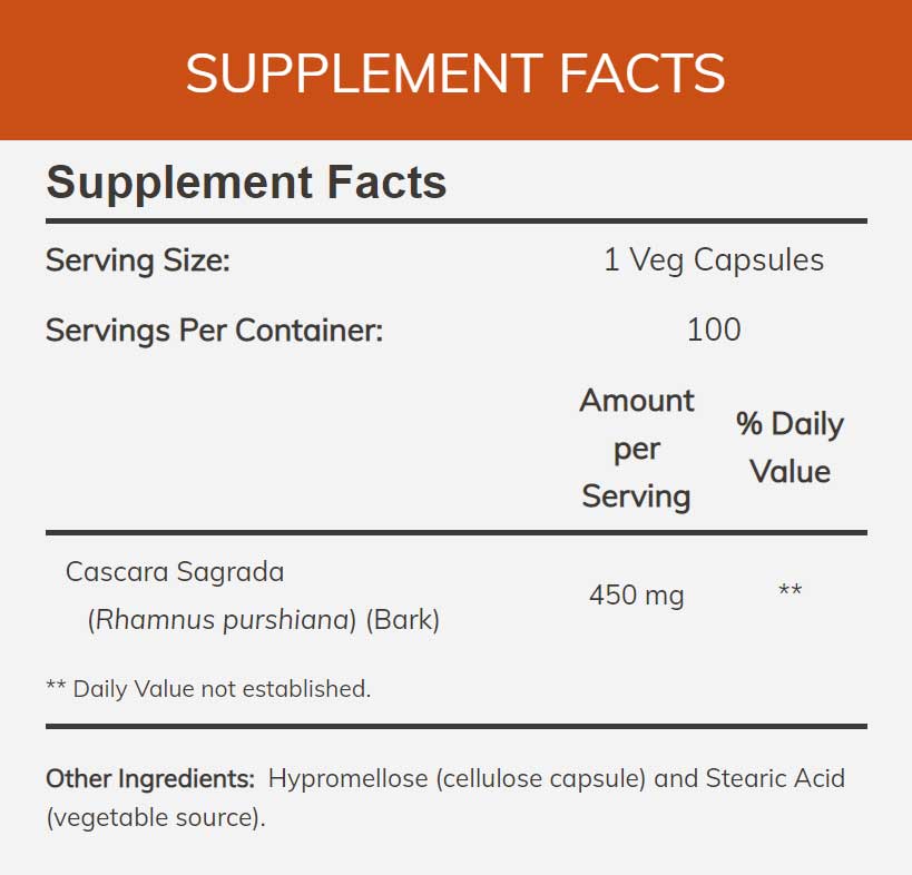 NOW Cascara Sagrada 450 mg Ingredients