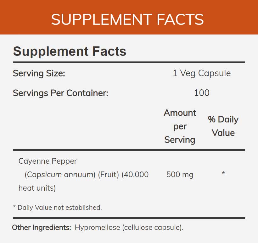 NOW Cayenne 500 mg Ingredients
