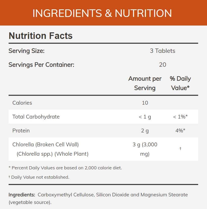 NOW Chlorella 1000 mg Ingredients