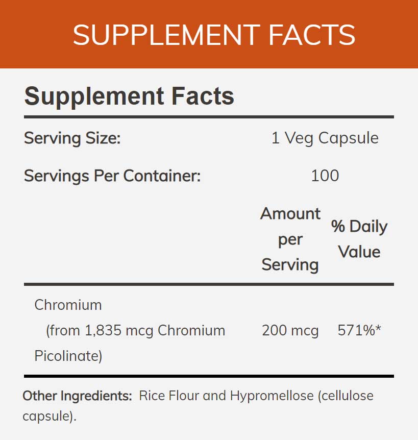 NOW Chromium Picolinate 200 mcg Ingredients