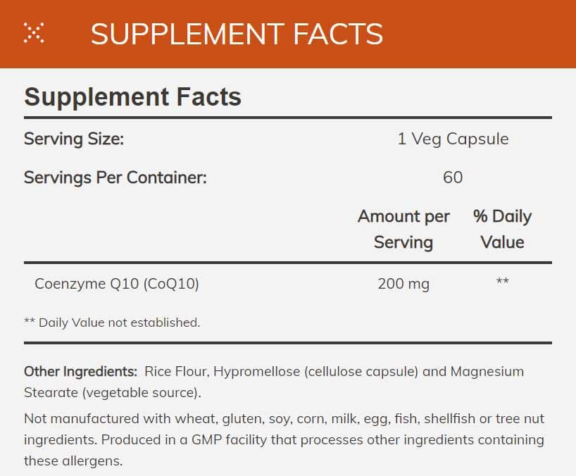 NOW CoQ10 Ingredients
