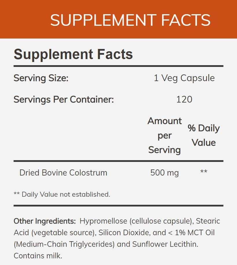 NOW Colostrum Ingredients