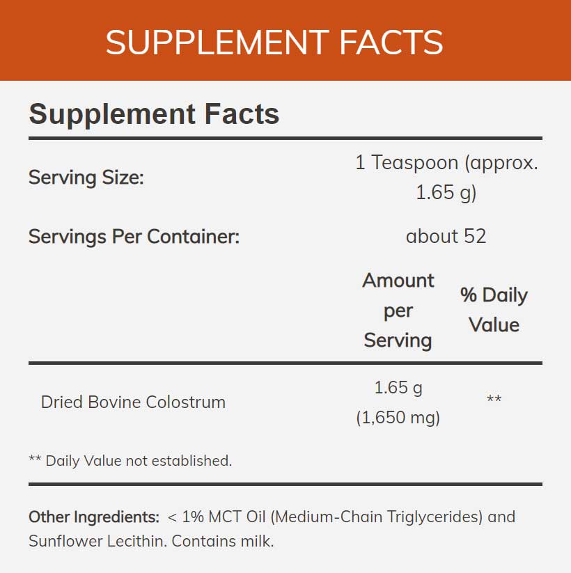 NOW Colostrum Ingredients