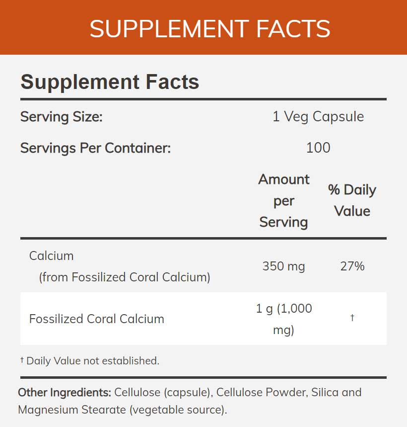 NOW Coral Calcium 1000 mg Ingredients