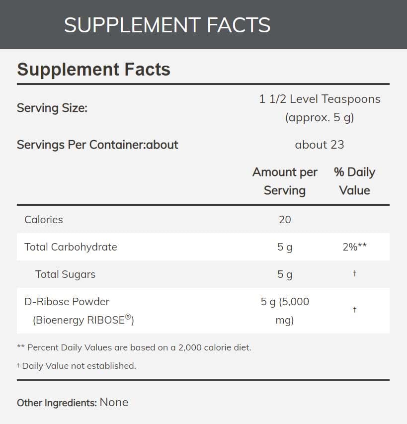 NOW Sports D-Ribose Ingredients