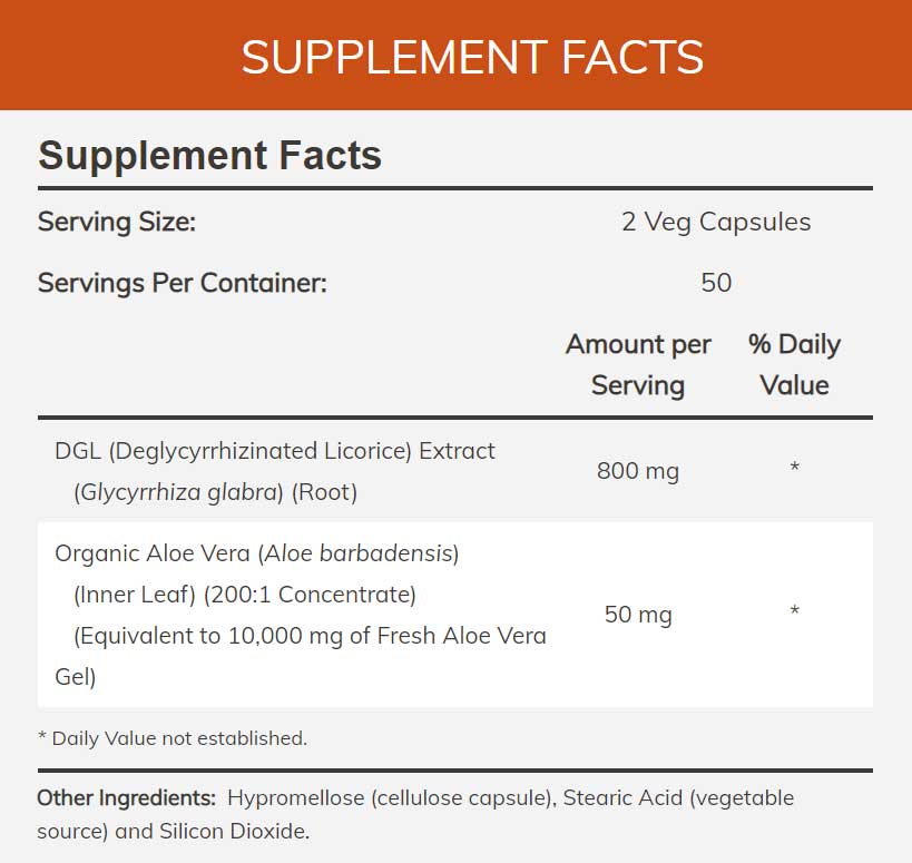 NOW DGL with Aloe Vera Ingredients