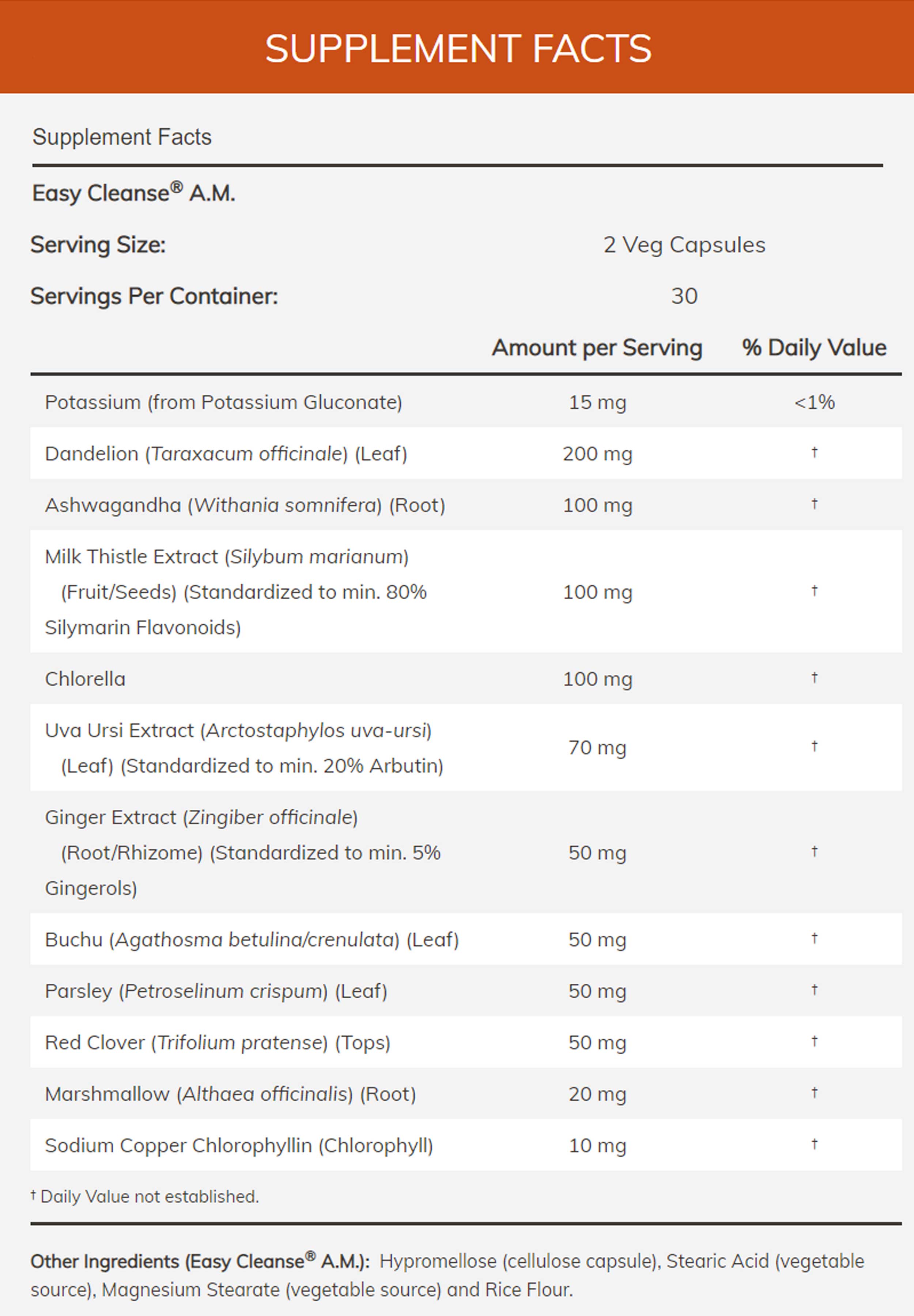 NOW Easy Cleanse Ingredients