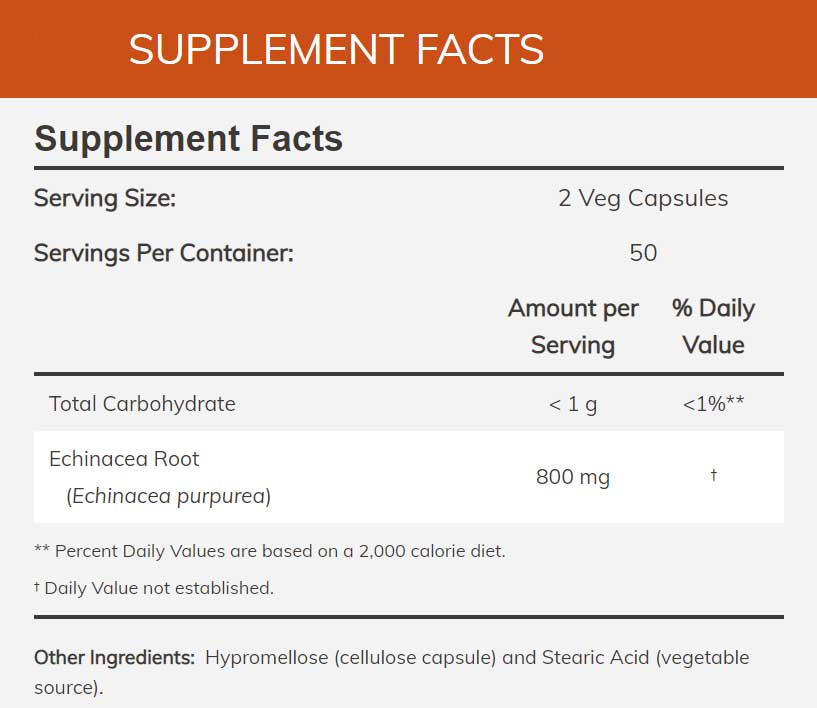 NOW Echinacea 400 mg Ingredients