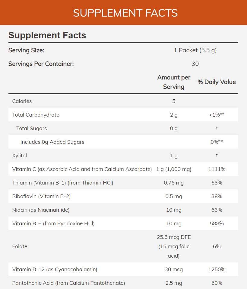 NOW Effer-C Elderberry Ingredients
