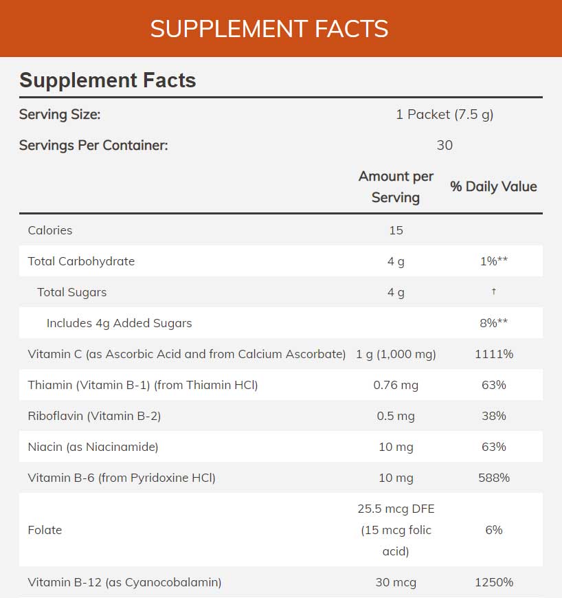 NOW Effer-C Lemon Lime Ingredients