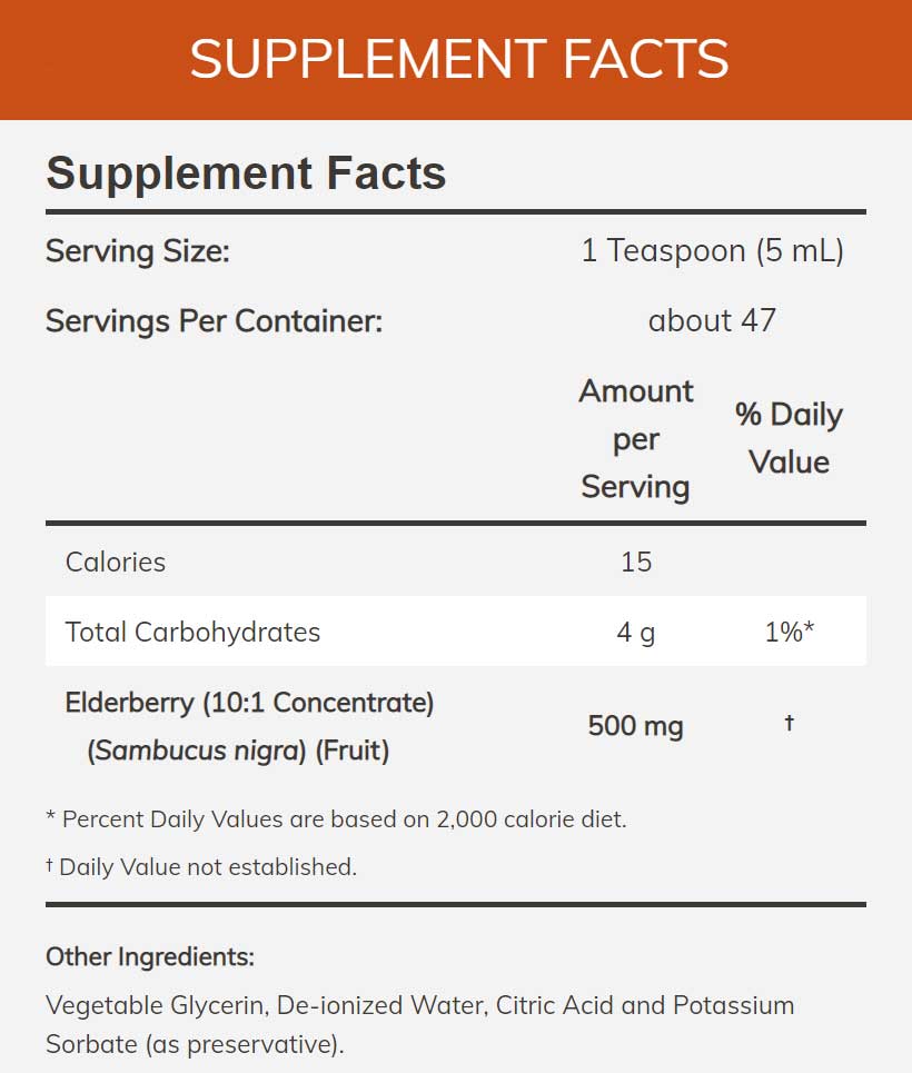 NOW Elderberry Liquid Ingredients