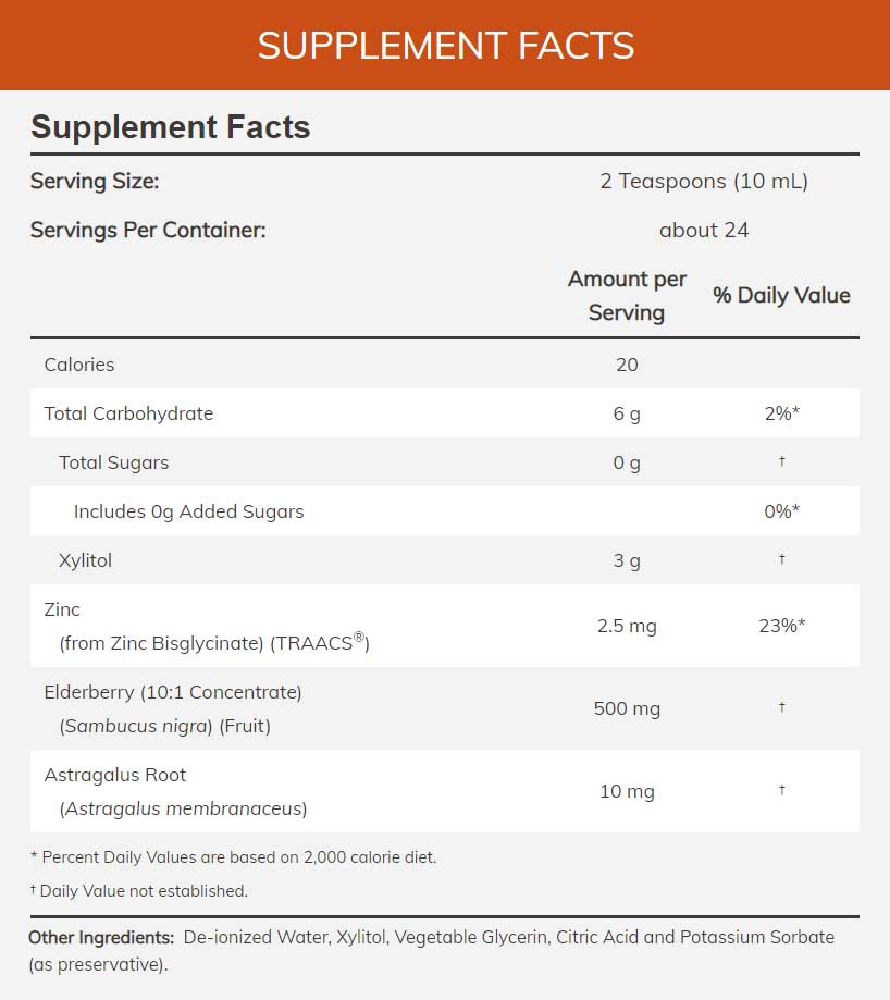 NOW Elderberry Liquid for Kids Ingredients