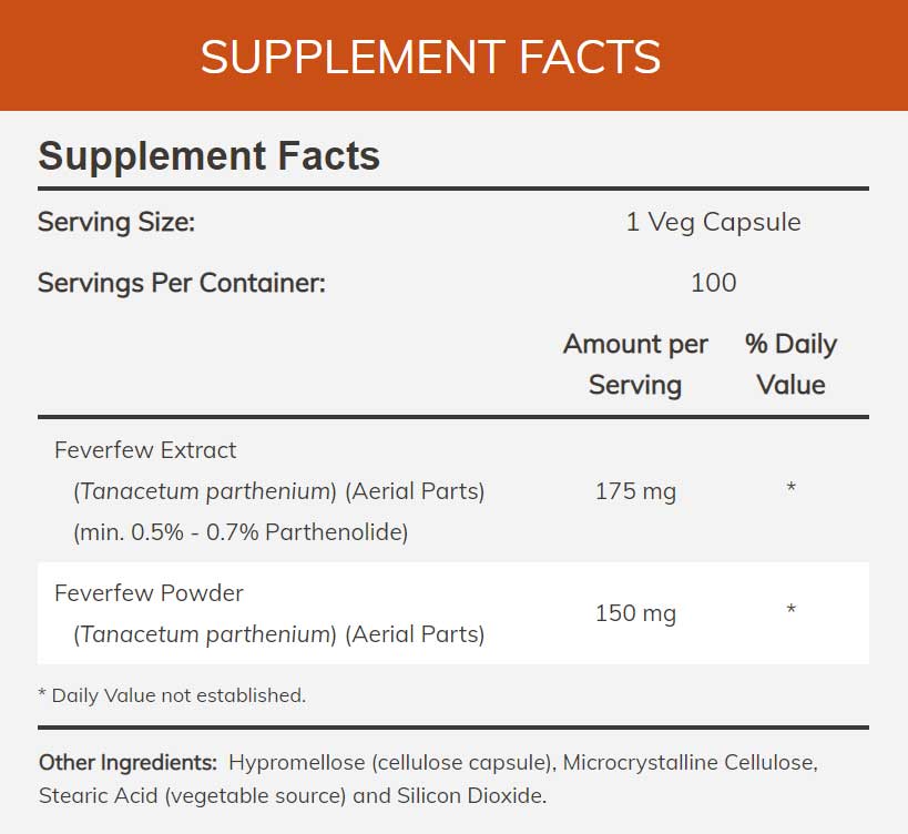 NOW Feverfew Ingredients