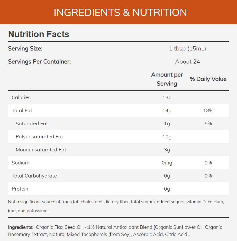 NOW Certified Organic Flax Seed Oil Ingredients