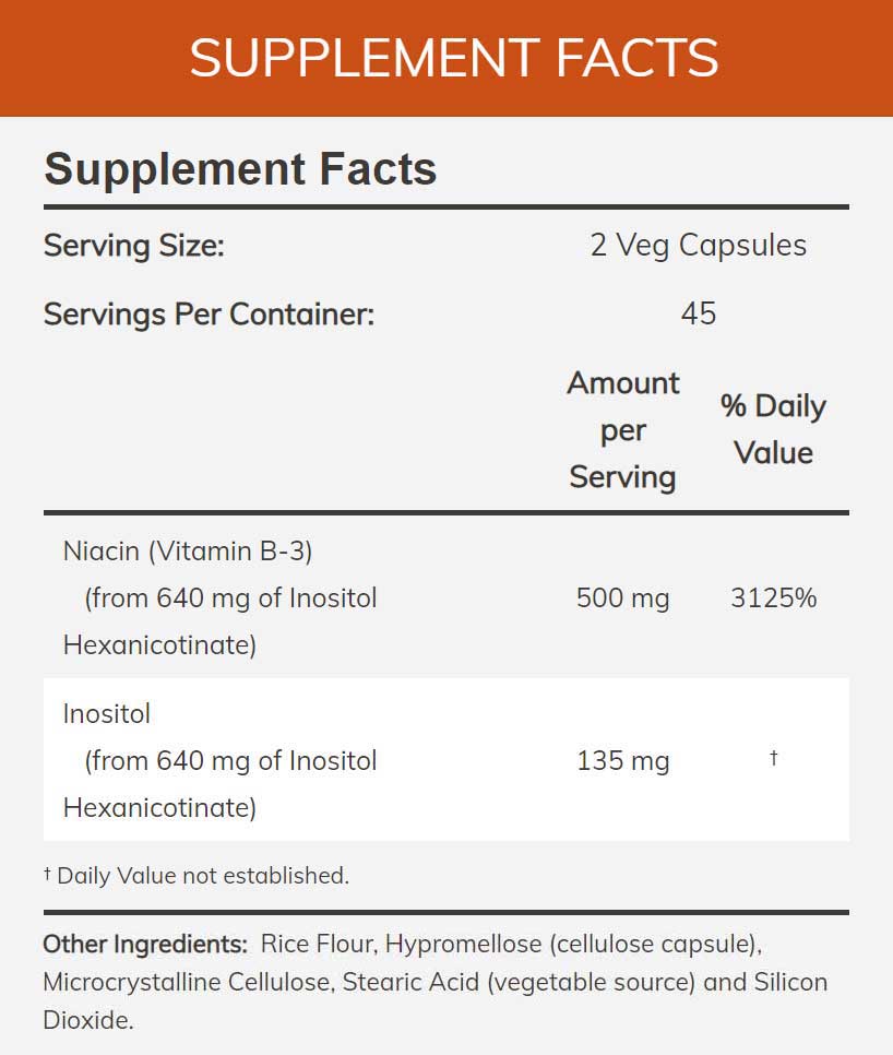 NOW Flush-Free Niacin 250 mg Ingredients