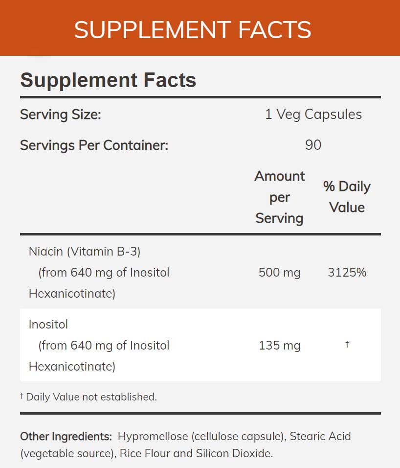 NOW Double Strength Flush-Free Niacin 500 mg Ingredients