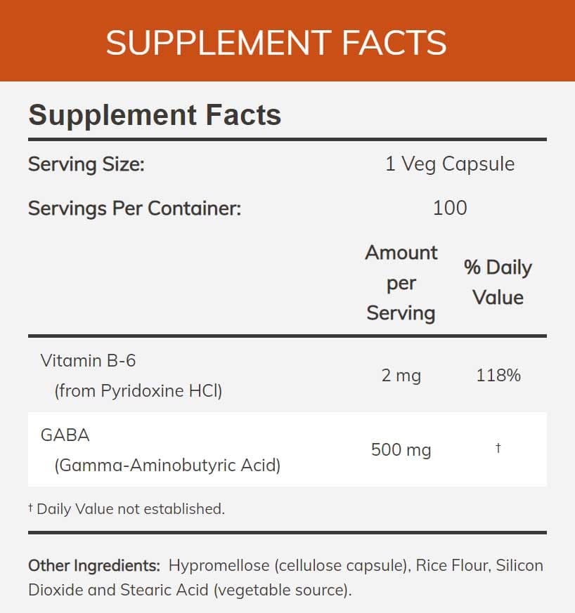 NOW GABA 500 mg Ingredients