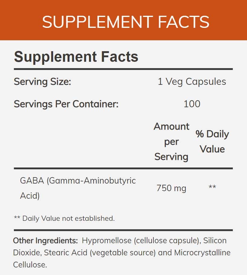 NOW GABA 750 mg Ingredients