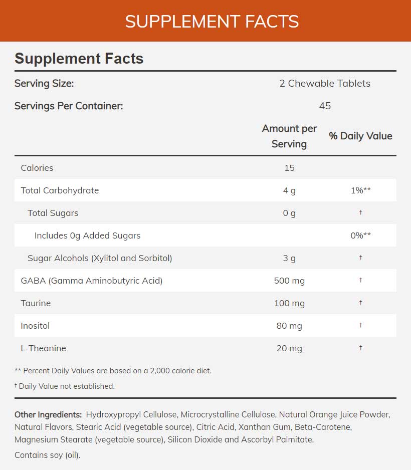 NOW Chewable GABA Ingredients