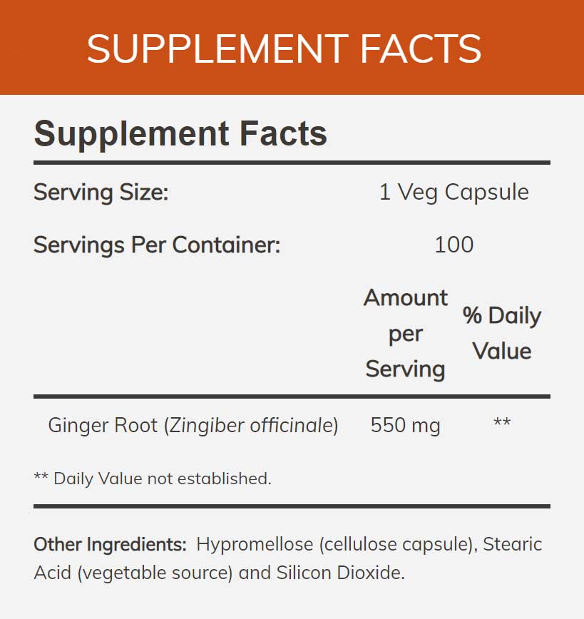 NOW Ginger Root 550 mg Ingredients