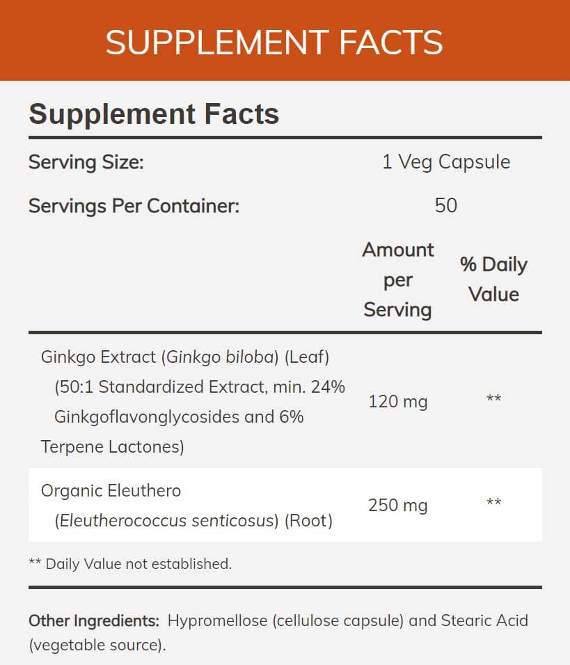 NOW Double Strength Ginkgo Biloba 120 mg Ingredients